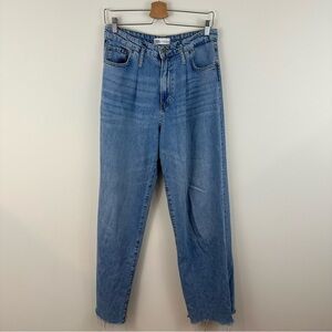 Zara Wide Leg Light Wash Pleated Raw Hem Jeans Size 6 Women's